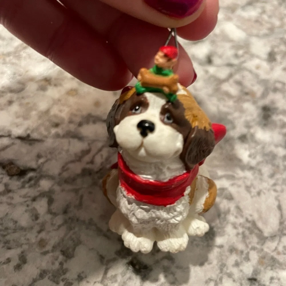 Hallmark Puppy Ornament - Red and Green “puppy’s best friend” St Bernard